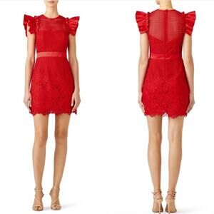 United Wood Cherry Red Karlie Sheath Eyelet Lace Ruffle Tank Floral Mini Dress 2